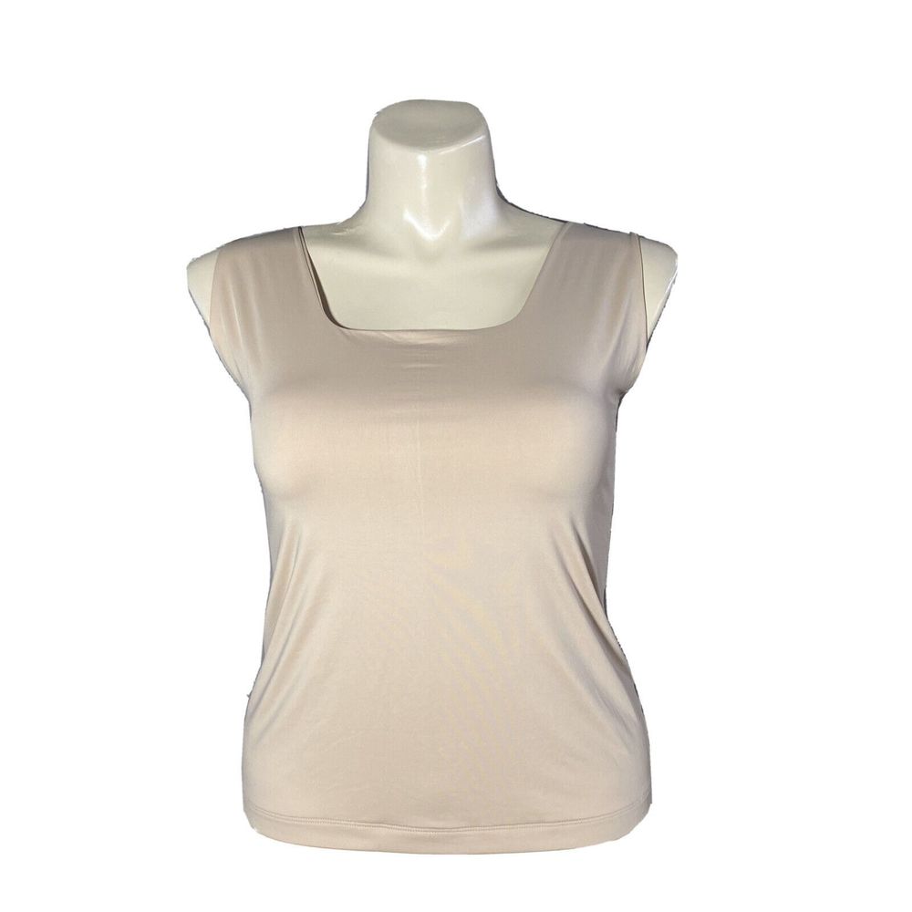 IC Casual Womens 2X Ilusion Tank Top Nude Beige Soft Stretch‎ Shell Lined Square